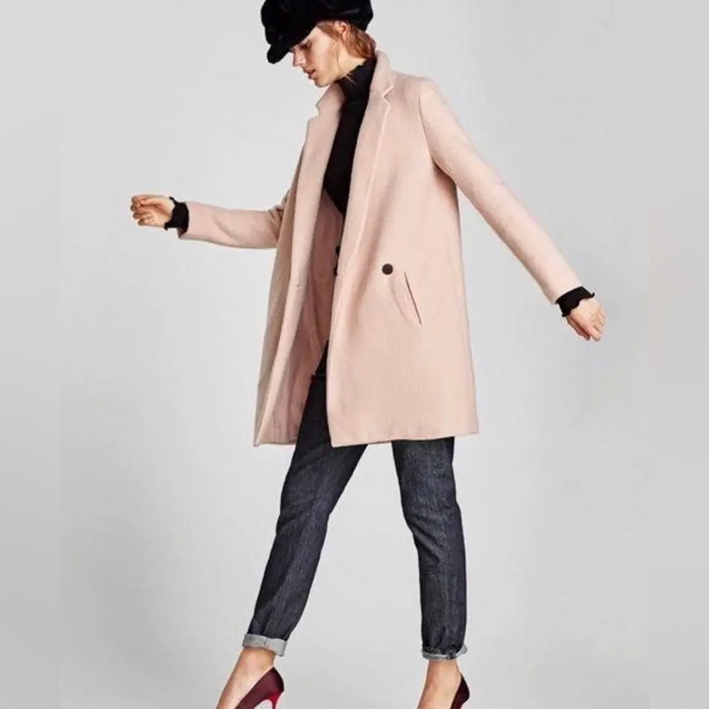 Zara Soft Crossover Pink Pea Coat Women Size XS